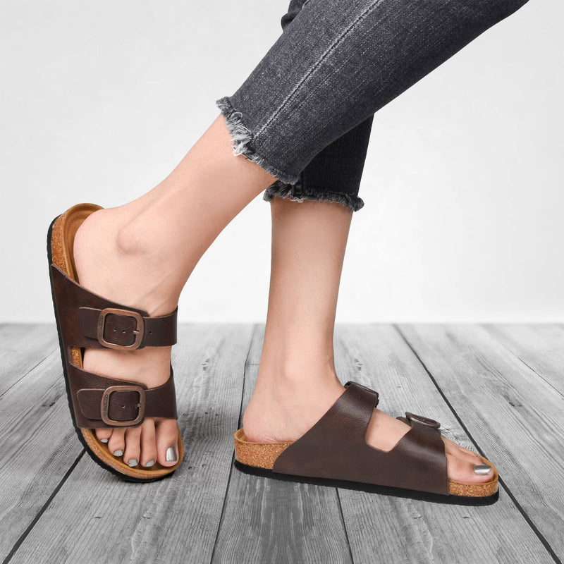 Aerothotic Arete Dual Strap Slide Sandals in Brown