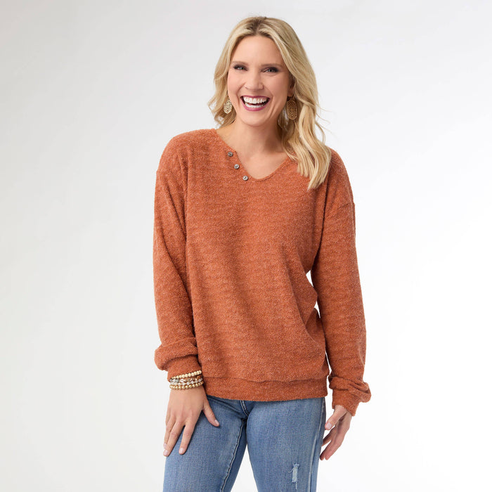 Skyler Soft V-Neck Top in Rust