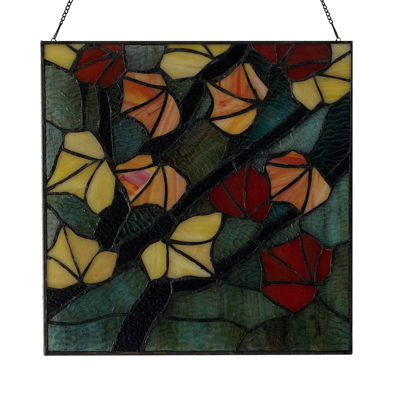 Orange Leaves in Autumn Stained Glass Window Panel