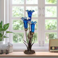 Blue Mercury Glass 3 Lily Up-Light Table Lamp