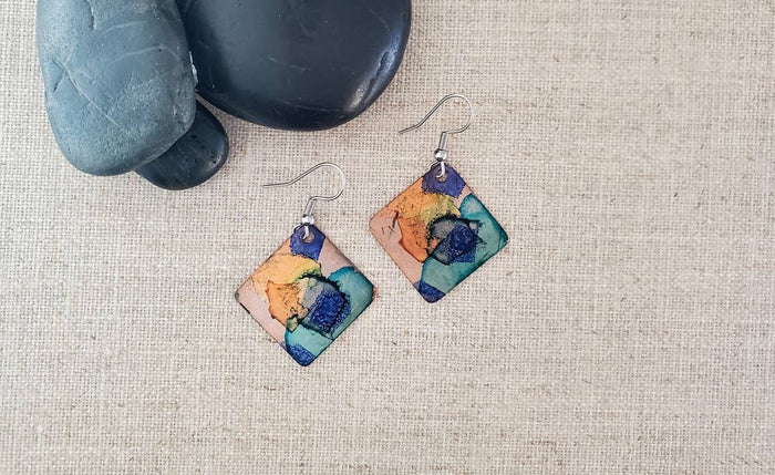 Alcohol Ink Copper & Stainless Steel Earrings