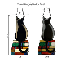 Kate Black Library Cat Stained Glass Window Panel