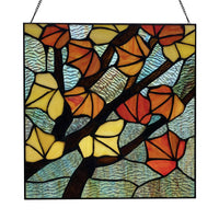 Orange Leaves in Autumn Stained Glass Window Panel