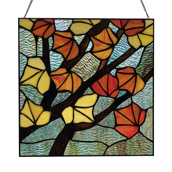 Orange Leaves in Autumn Stained Glass Window Panel