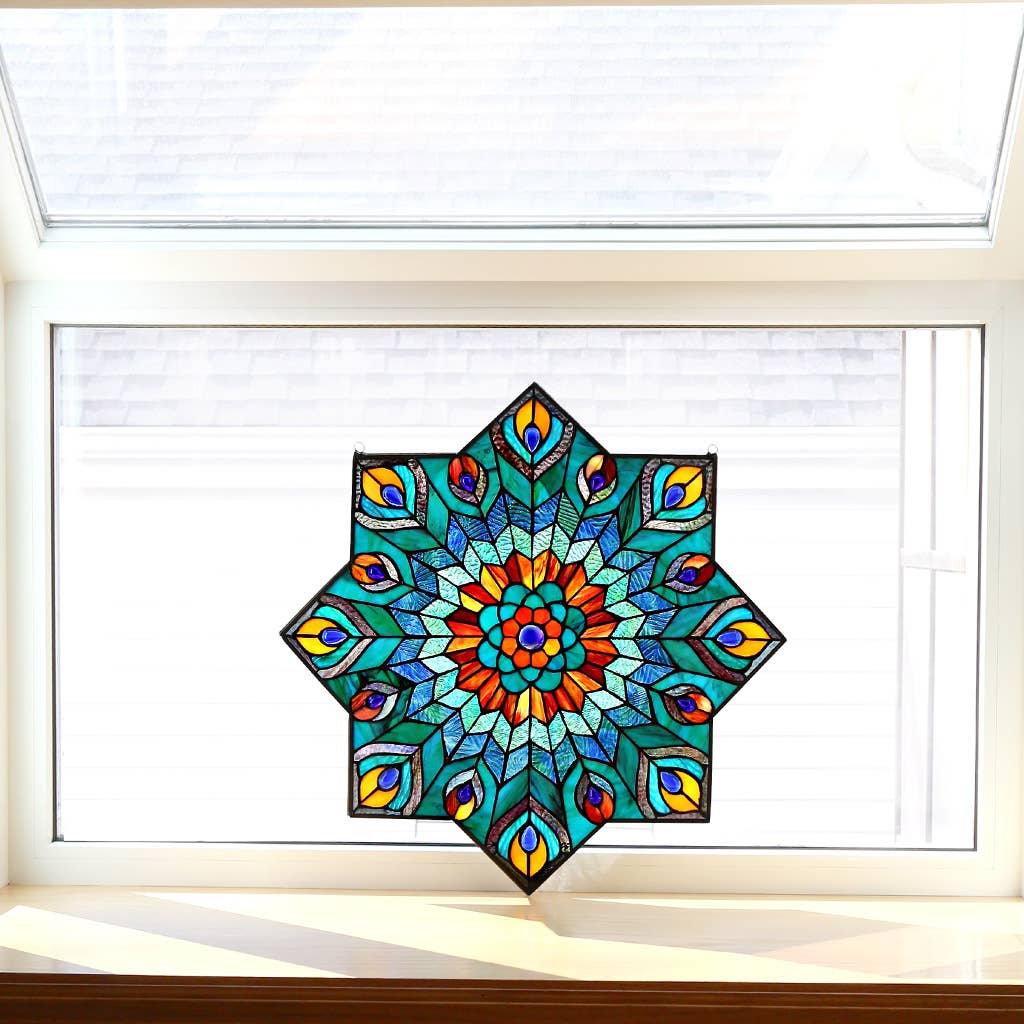 Presley Peacock Stained Glass Window Panel