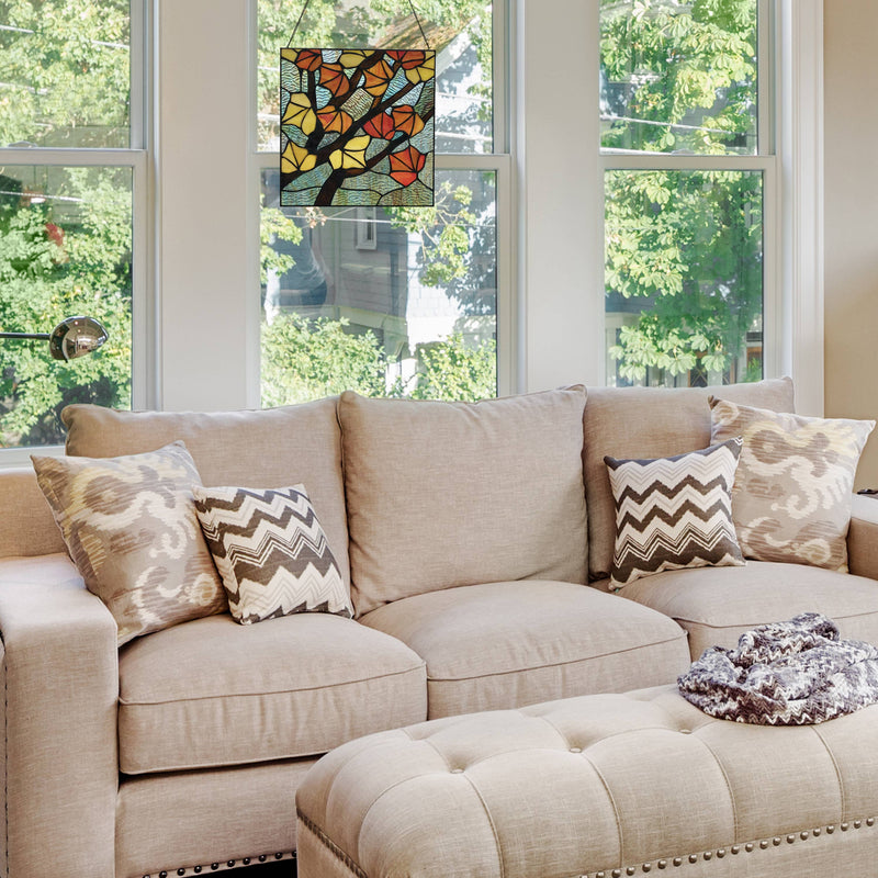 Orange Leaves in Autumn Stained Glass Window Panel