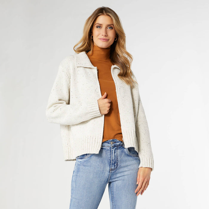 Kelsey Zip Front Rib Collar Cardigan