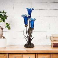 Blue Mercury Glass 3 Lily Up-Light Table Lamp