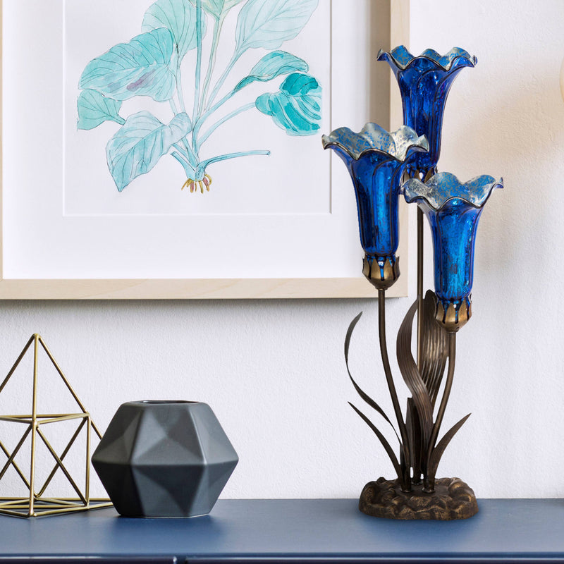 Blue Mercury Glass 3 Lily Up-Light Table Lamp