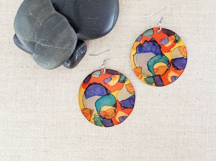 Alcohol Ink Large Circle Earrings
