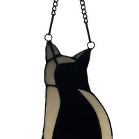 Kate Black Library Cat Stained Glass Window Panel