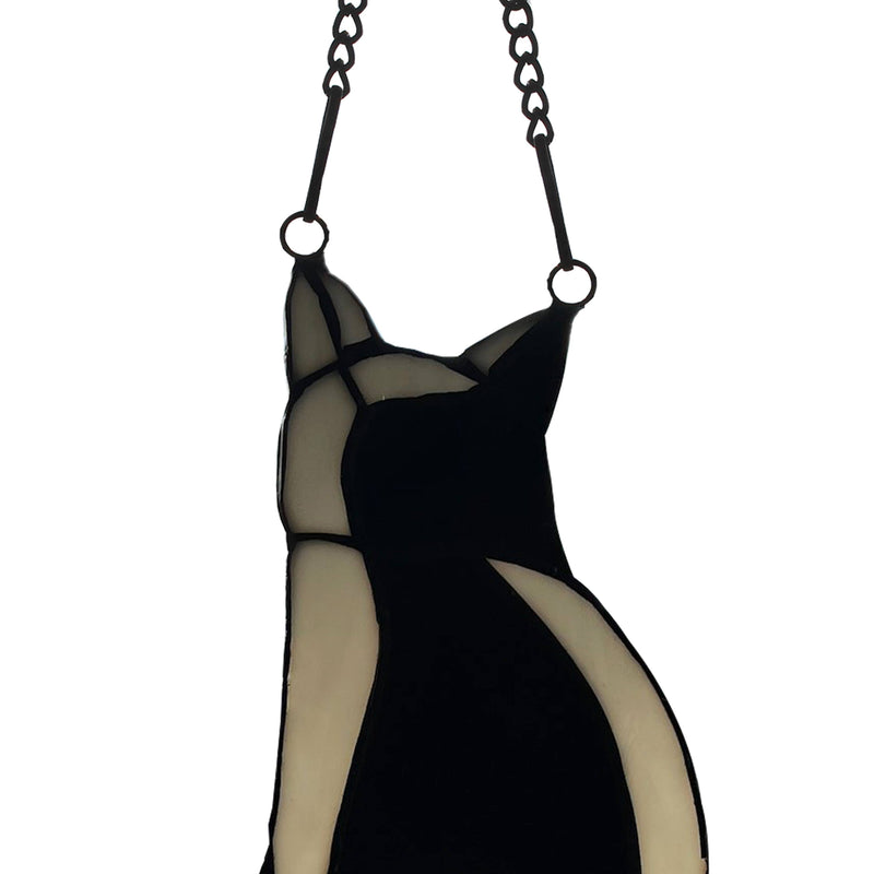 Kate Black Library Cat Stained Glass Window Panel