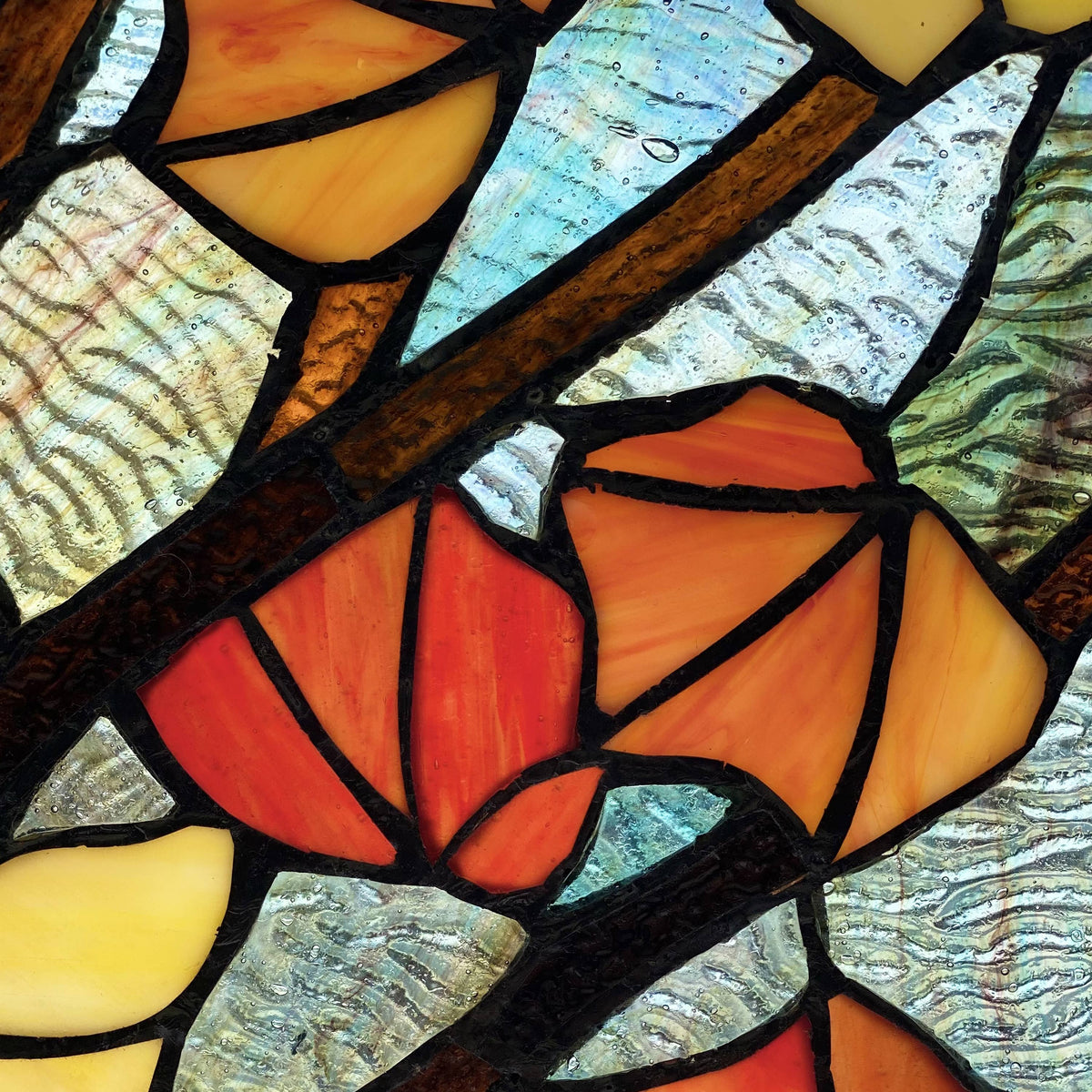 Orange Leaves in Autumn Stained Glass Window Panel