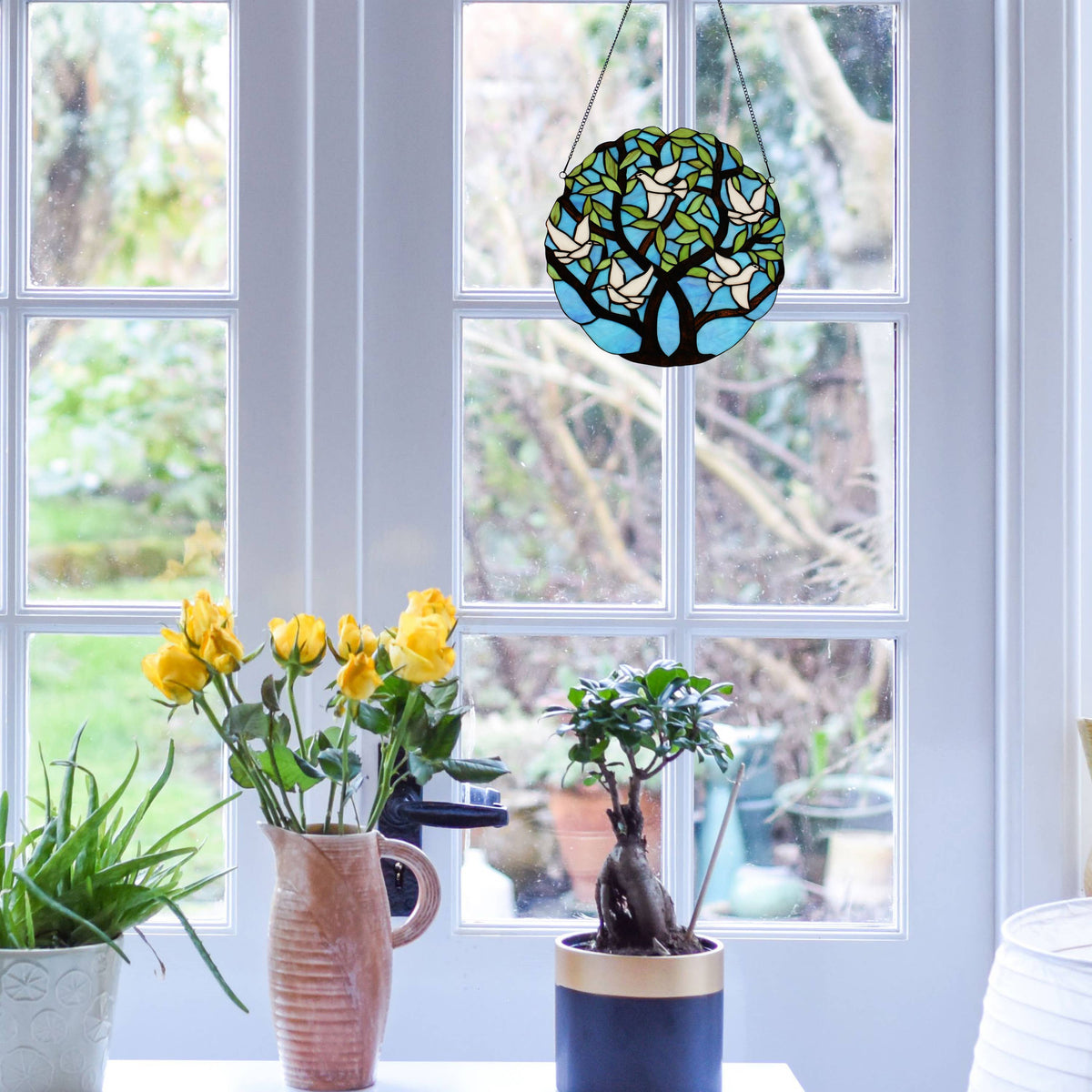 Bethany Doves Stained Glass Window Panel