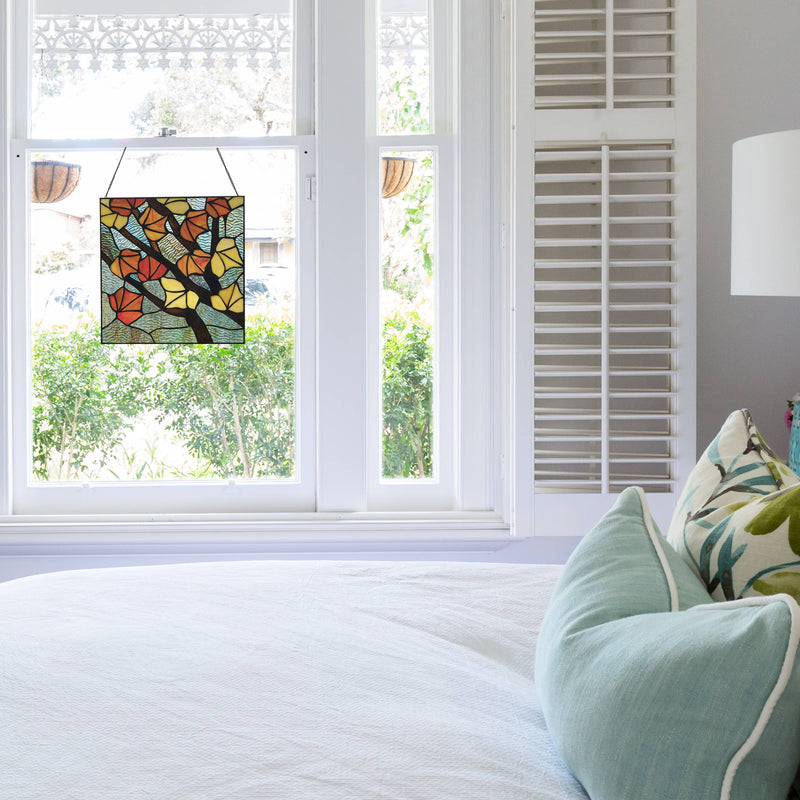 Orange Leaves in Autumn Stained Glass Window Panel