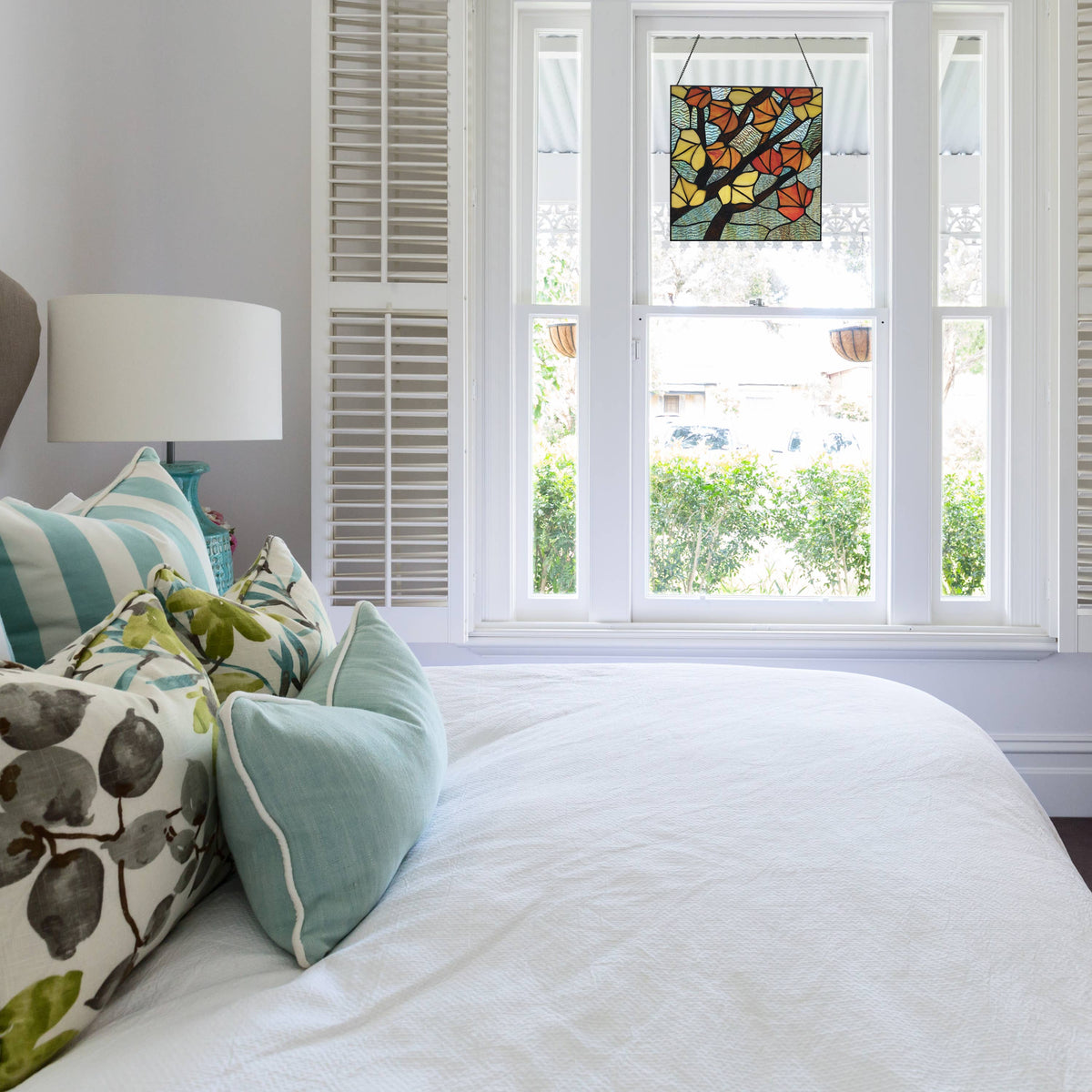 Orange Leaves in Autumn Stained Glass Window Panel