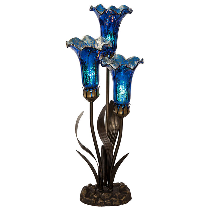 Blue Mercury Glass 3 Lily Up-Light Table Lamp