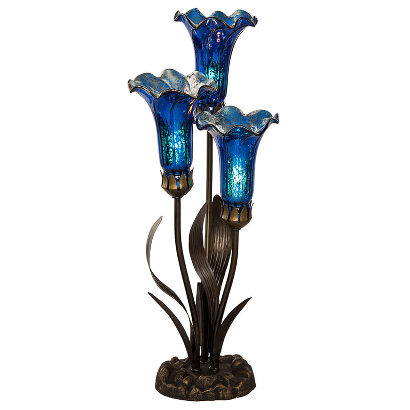 Blue Mercury Glass 3 Lily Up-Light Table Lamp