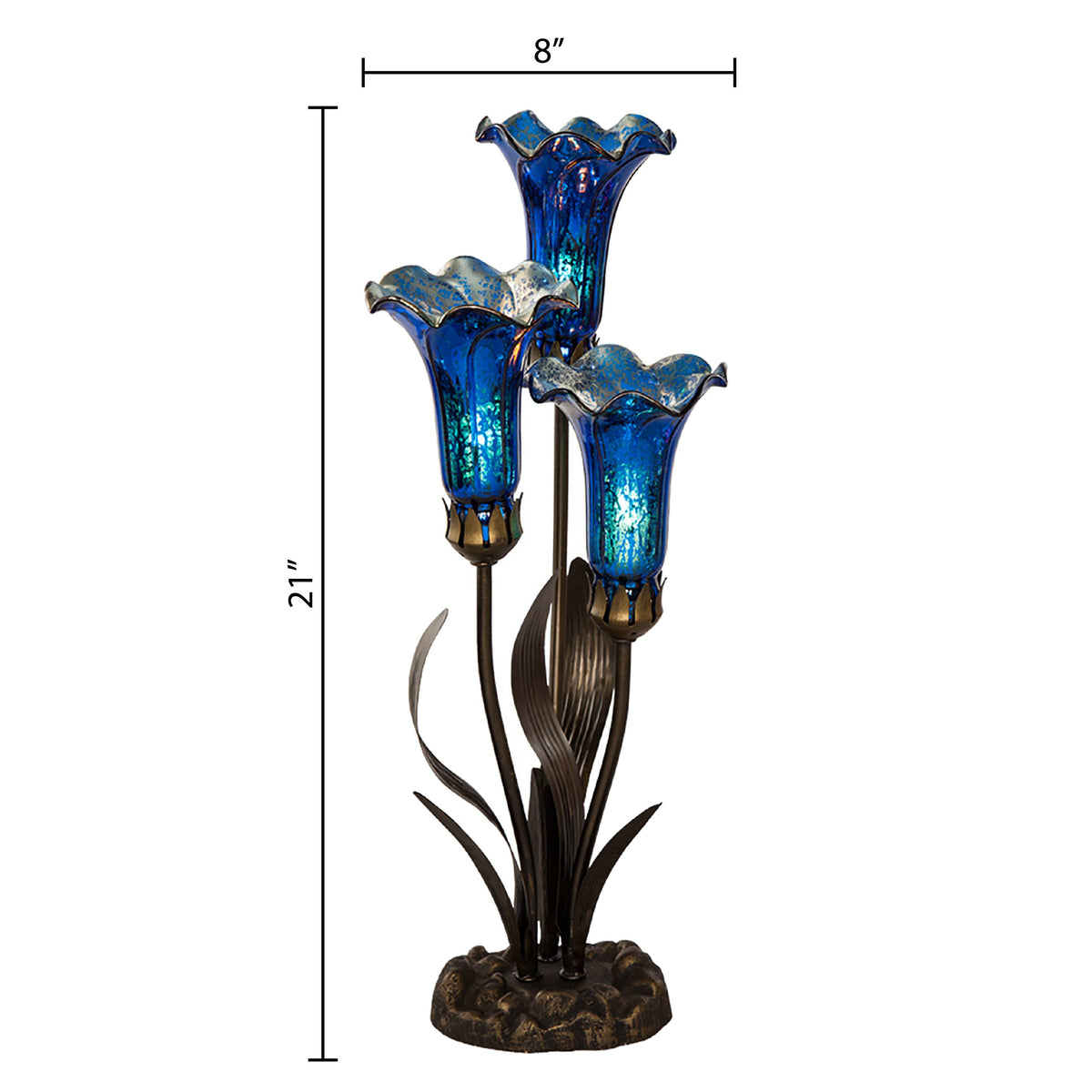 Blue Mercury Glass 3 Lily Up-Light Table Lamp