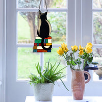 Kate Black Library Cat Stained Glass Window Panel
