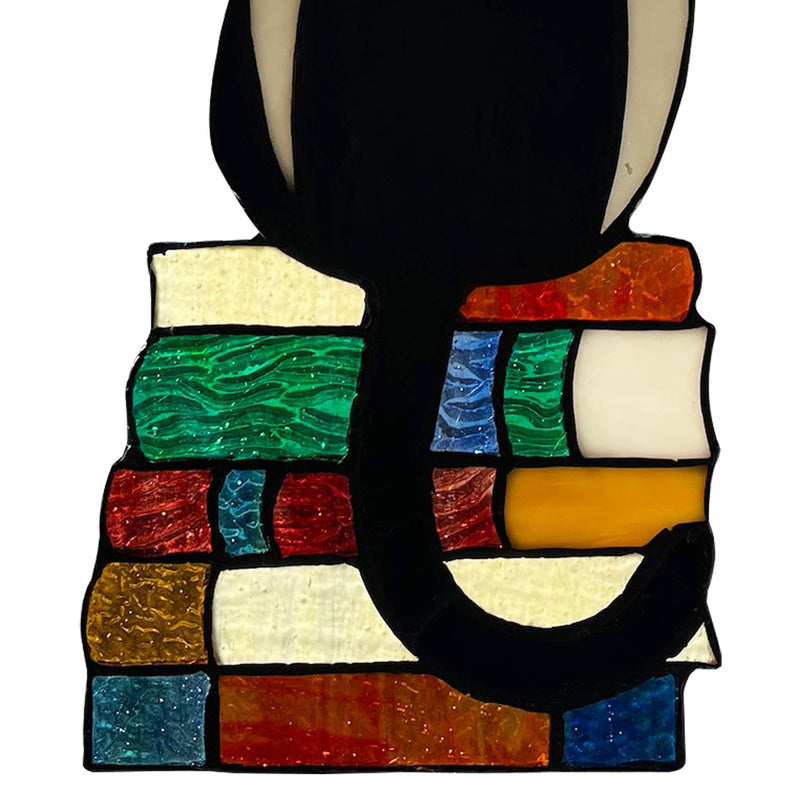 Kate Black Library Cat Stained Glass Window Panel