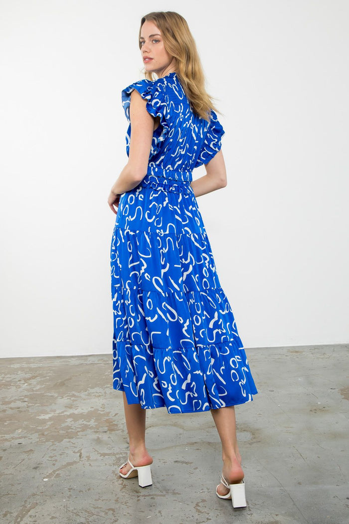 Evelyn Flutter Sleeve Tiered Maxi Dress in Celedon Blue