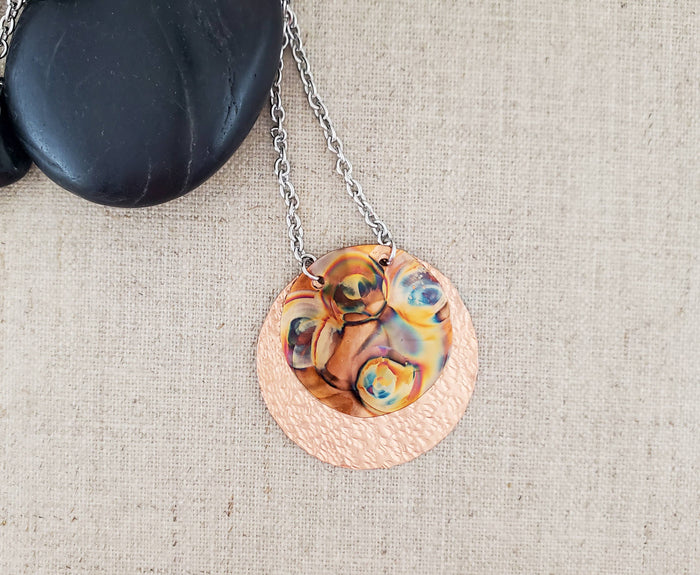Flame Paint Copper Large Circle Layered Necklace