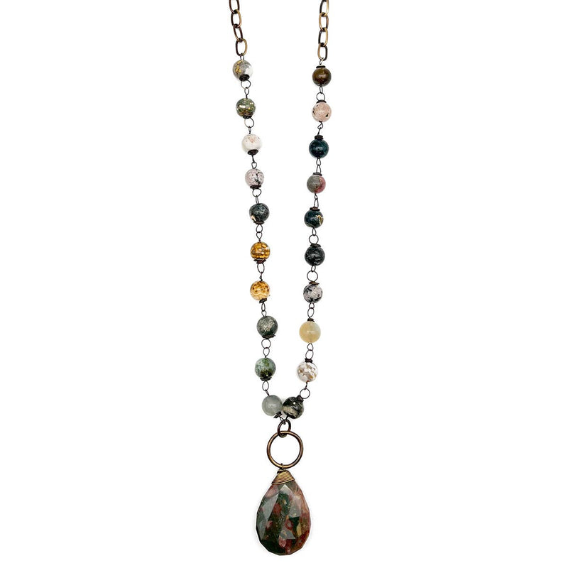 Semi-Precious Stone Necklace in Agate & Bloodstone