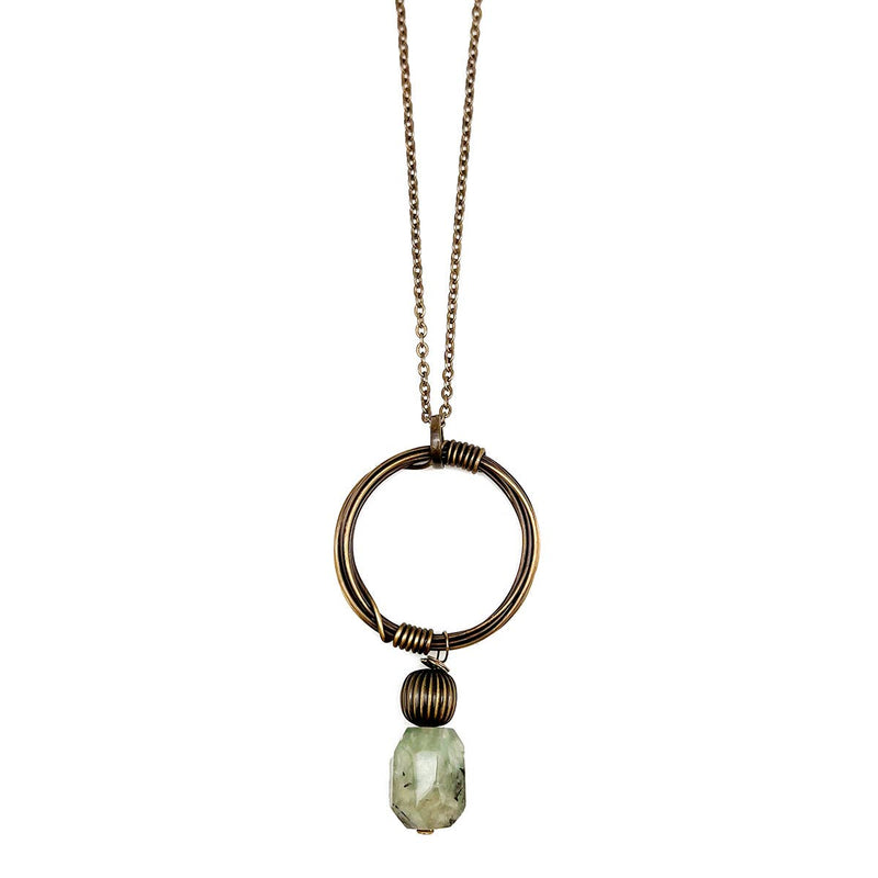 Antiqued Ring Necklace with Prehnite Stone