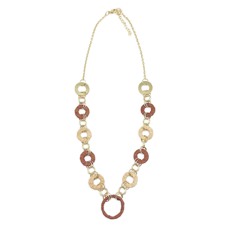 Raffia Rings Necklace in Tan and Brown