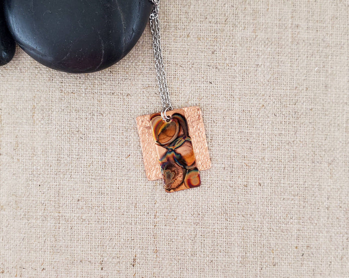 Flame Paint Copper Square/Rectangle Layered Necklace