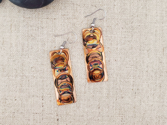 Medium Flame Paint Copper Rectangle Earrings
